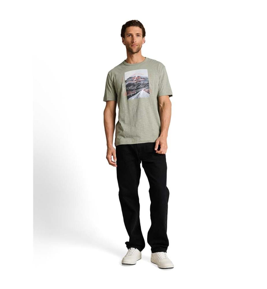 T-shirt en mélange avec impression de photos - Gris ombré olive