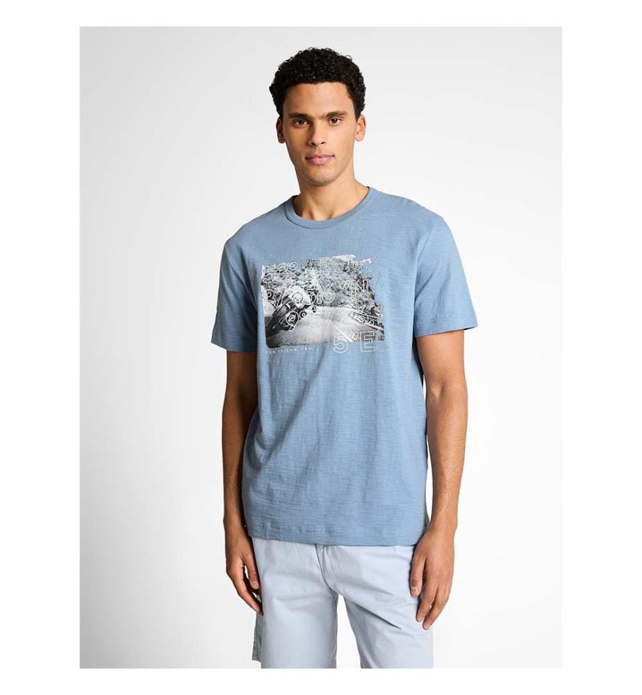 T-shirt en mélange avec impression photo - Mountain Spring Blue