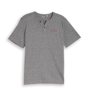 T-shirt Henley à fines rayures - Blanc Tarmac Gris Fines Rayures