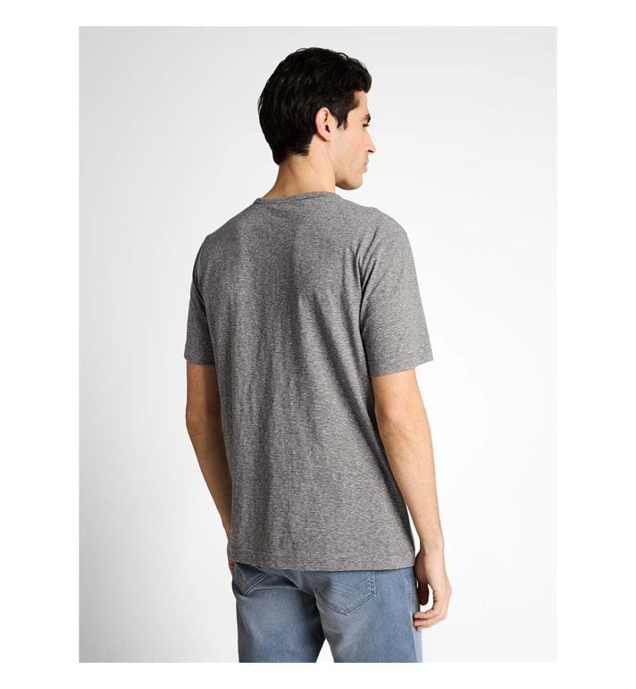 T-shirt Henley à fines rayures - Blanc Tarmac Gris Fines Rayures