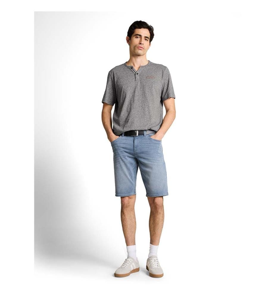 T-shirt Henley à fines rayures - Blanc Tarmac Gris Fines Rayures