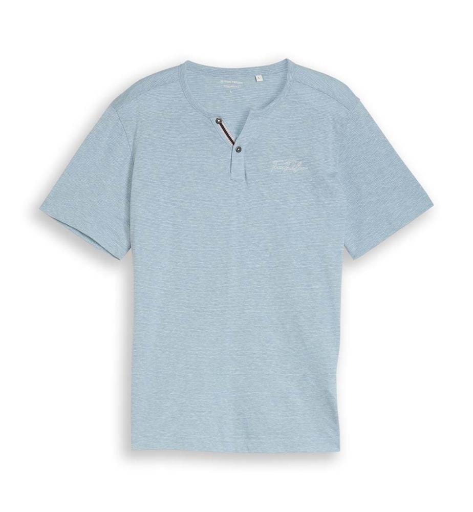 T-shirt Henley à fines rayures - Spring Blue Fine Stripe