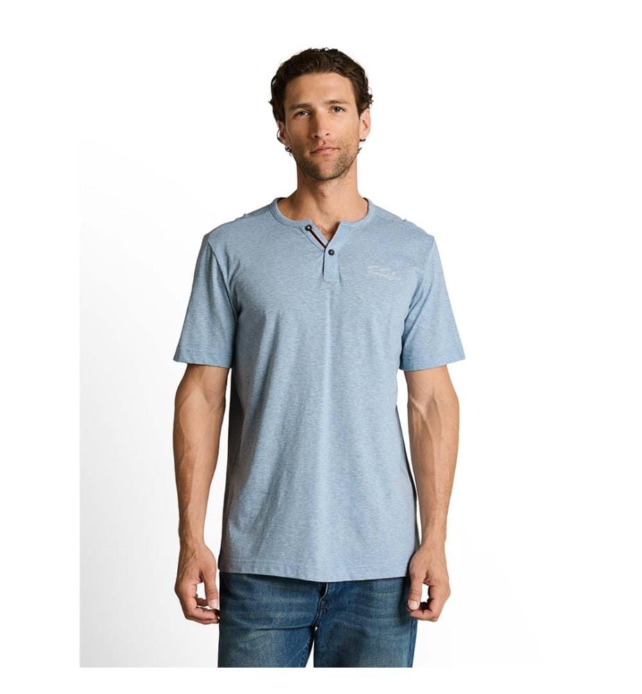 T-shirt Henley à fines rayures - Spring Blue Fine Stripe