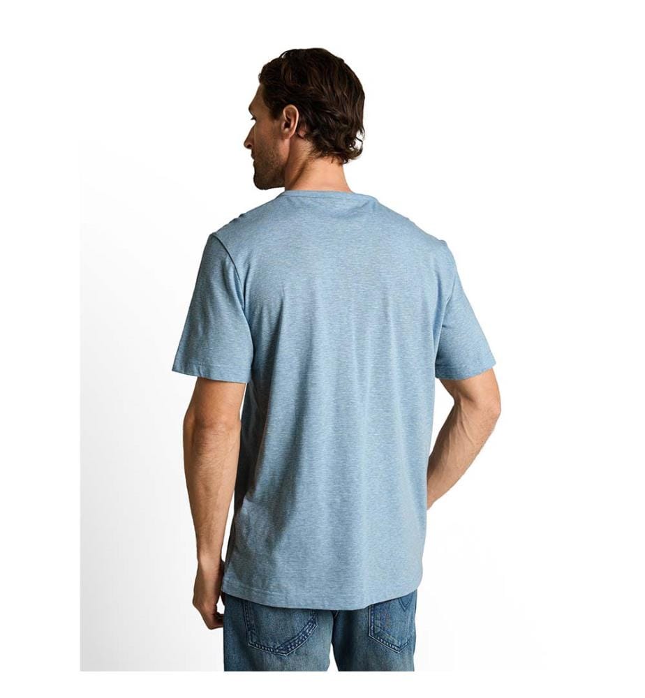T-shirt Henley à fines rayures - Spring Blue Fine Stripe