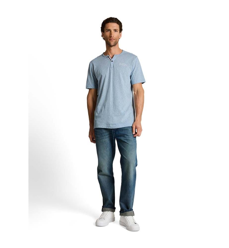 T-shirt Henley à fines rayures - Spring Blue Fine Stripe