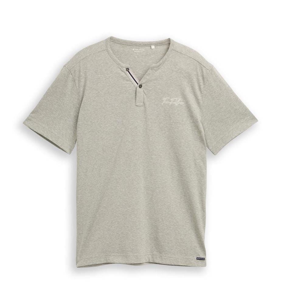 T-shirt Henley à fines rayures - Shadow Olive Fine Stripe