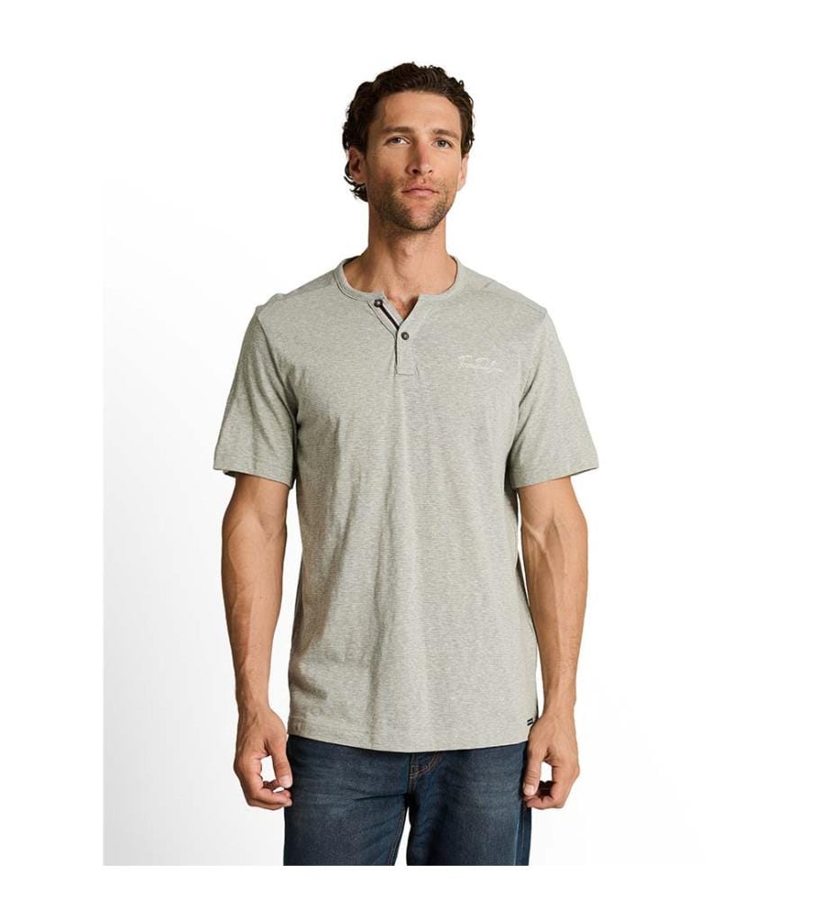T-shirt Henley à fines rayures - Shadow Olive Fine Stripe
