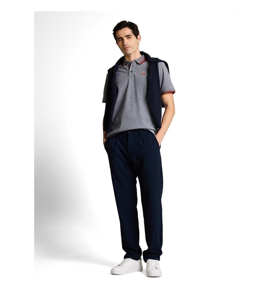 Polo in piqué con stampa logo - Navy White Two Tone Piqué