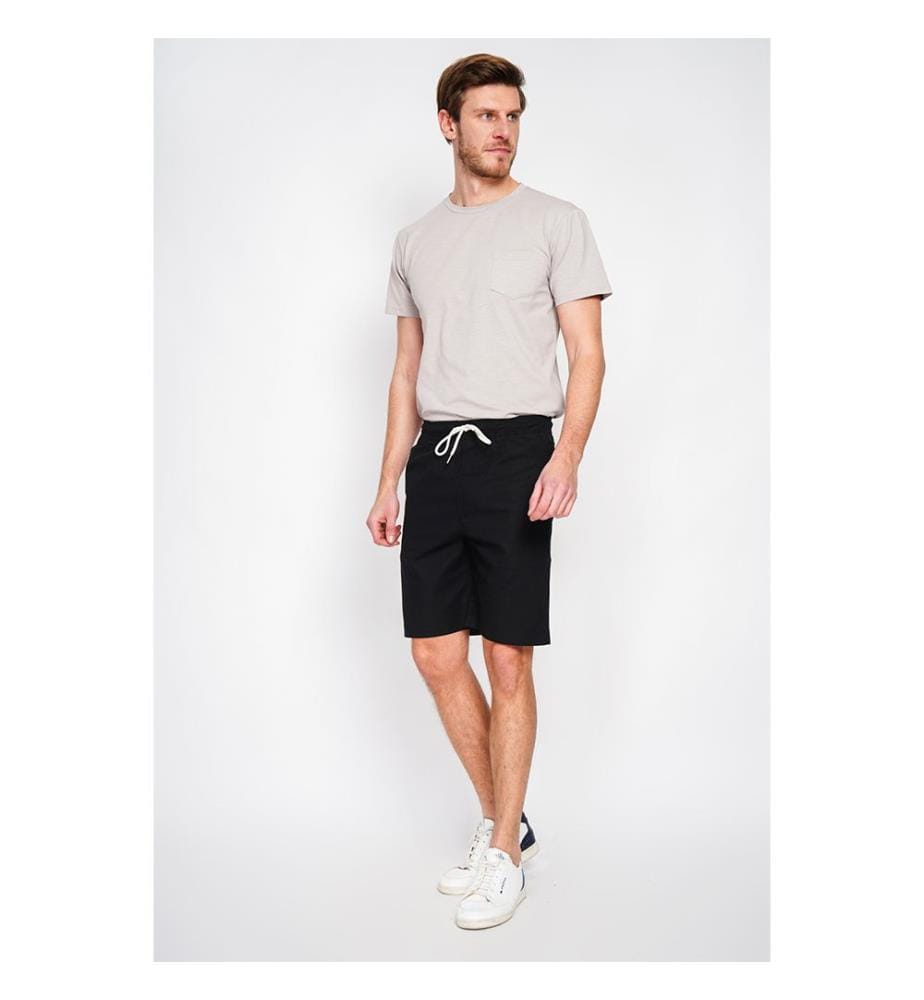 Bermuda Ceinture Élastiquée avec Cordon de Serrage - Noir