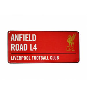 Liverpool FC Metallschild mit offiziellem Clubwappen und Stadionadresse