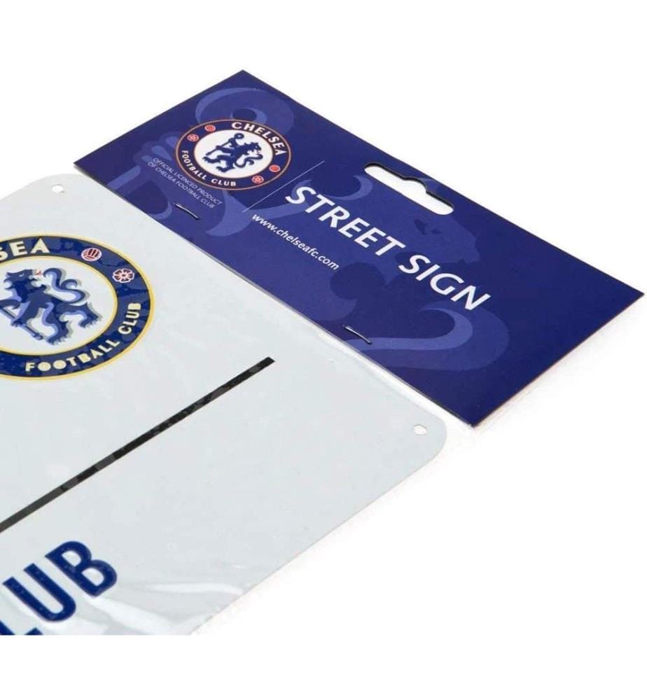 Chelsea FC Metallschild mit offiziellem Clubwappen und Stadionadresse