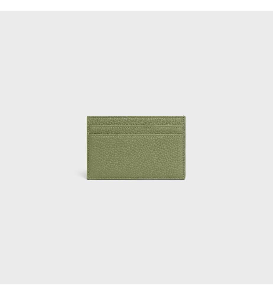 Porte-cartes en cuir de veau grainé - Kaki clair Argent
