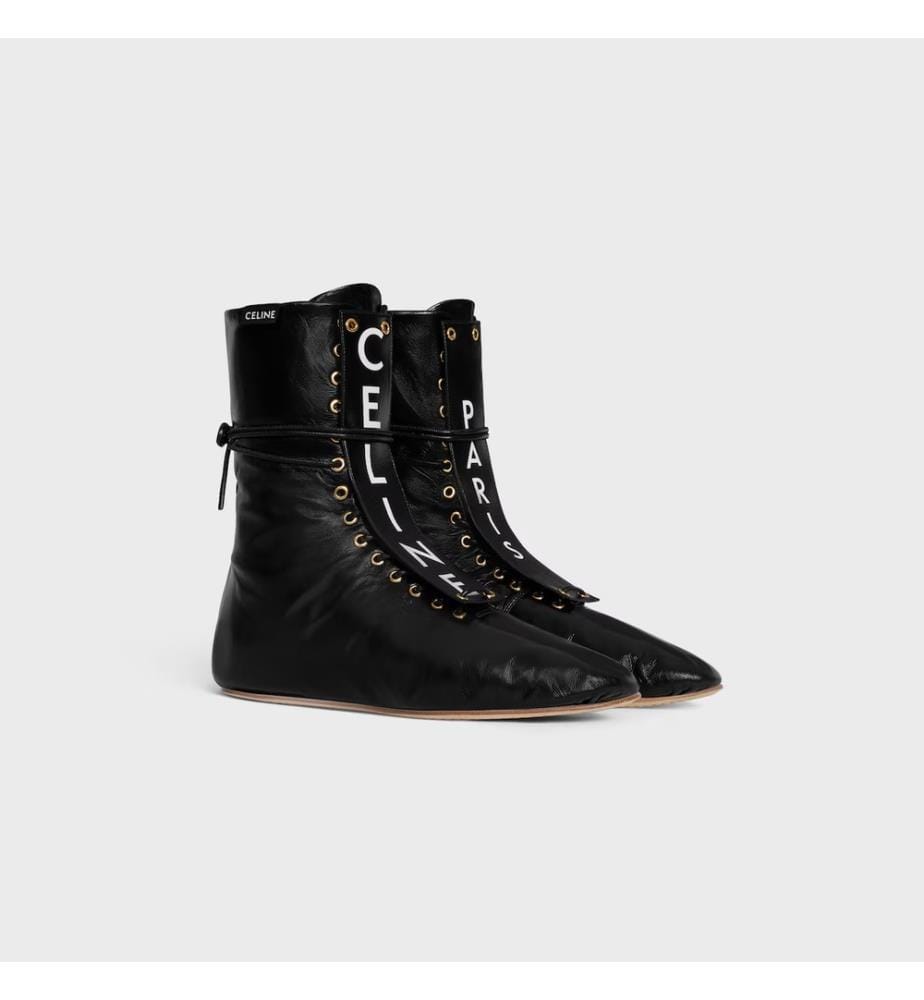 Bottines à lacets en cuir d'agneau - Noir