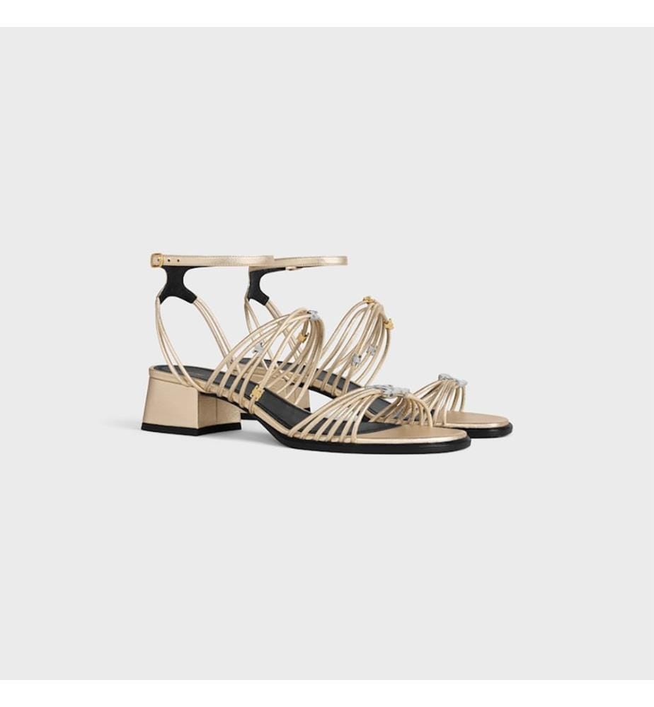 Clémence-Sandalen mit Absatz aus laminiertem Lammleder - Platin
