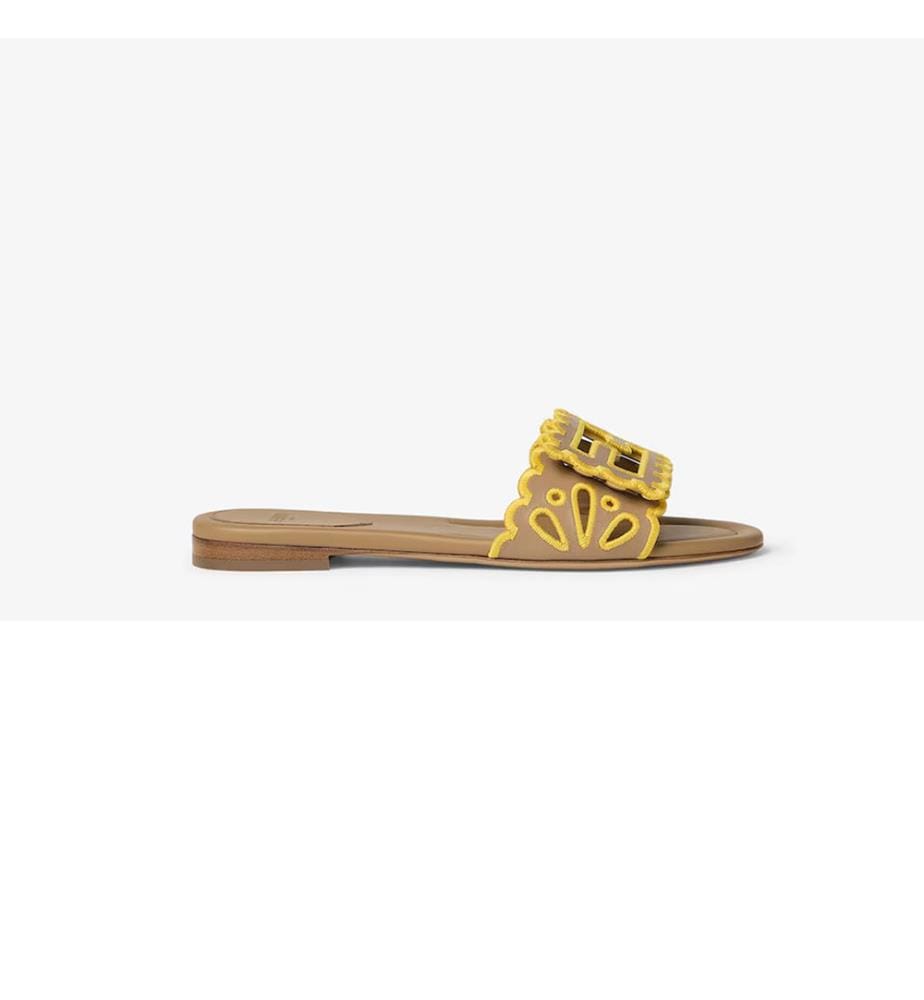 Baguette-Pantoletten aus Nappaleder - Beige und Gelb