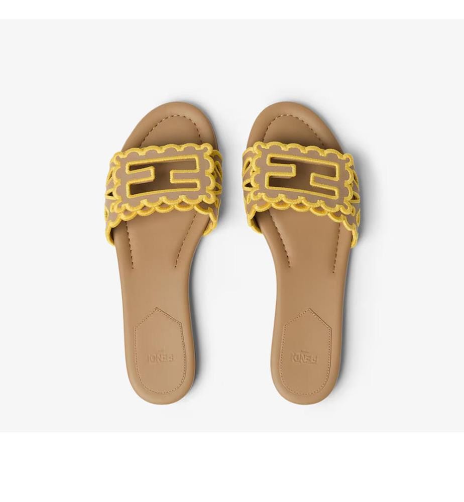 Baguette-Pantoletten aus Nappaleder - Beige und Gelb