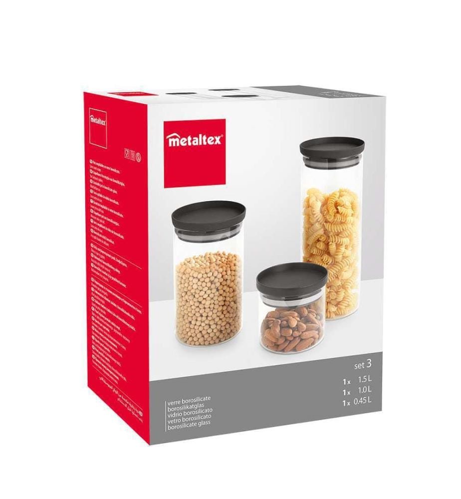 Lot de 3 boîtes de conservation verre borosilicate Aroma - 0.45 L, 1 L, 1.5 L, boîte couleur