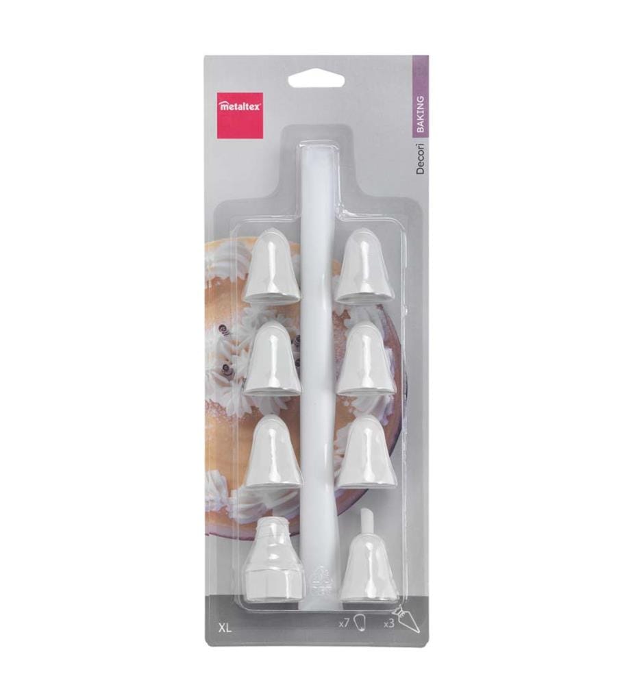 Set of 3 disposable piping bags with 7 tips - Decori