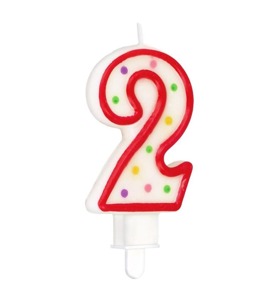 Bougie D'Anniversaire Chiffre 2 - Blanc Et Rouge
