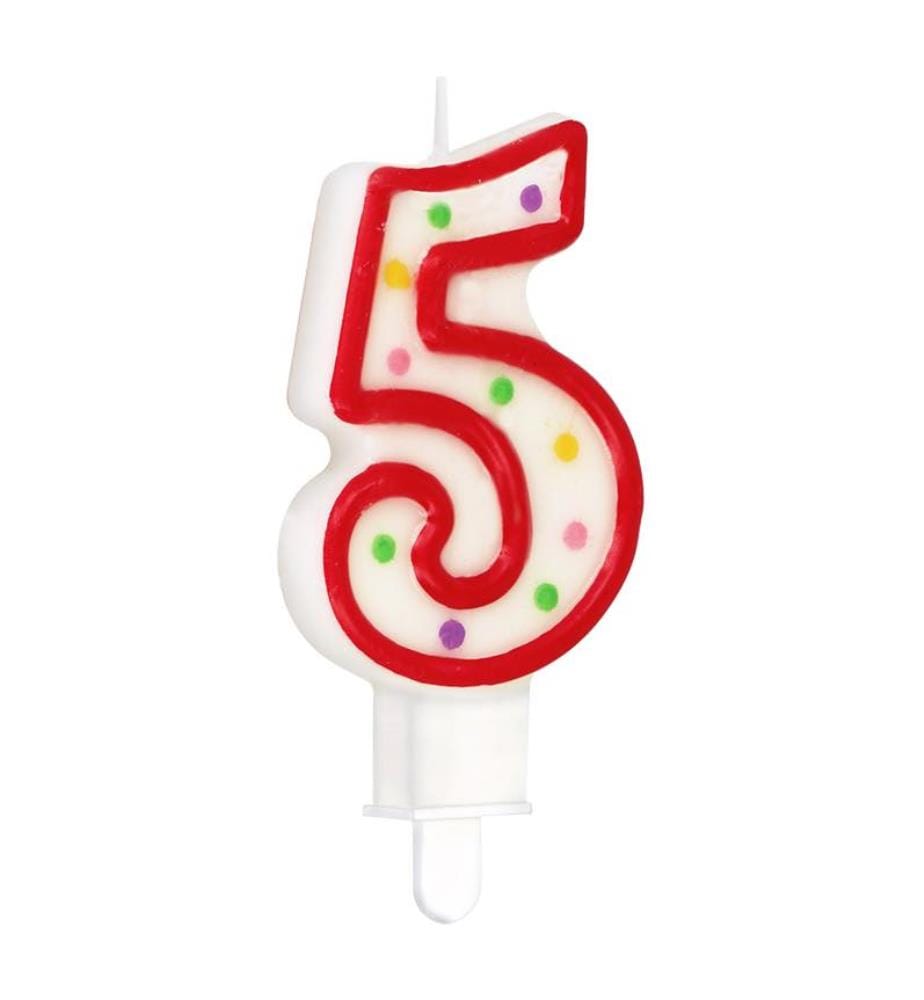 Candela di compleanno numero 5 - Bianca e rossa
