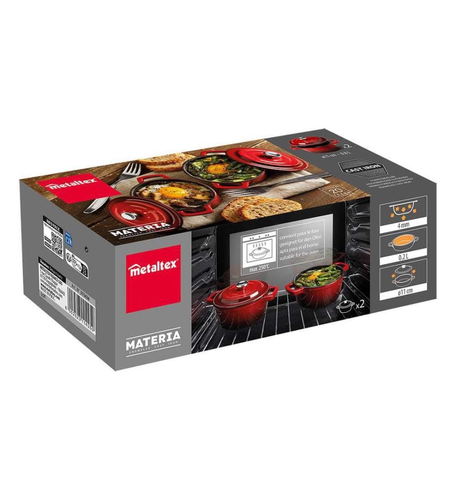 Set of 2 Materia casseroles enamelled cast iron - 11cm - 0.9kg red/black