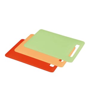 Lot 2 planches à découper plastique LDPE - 25x15cm - vert/orange/rouge