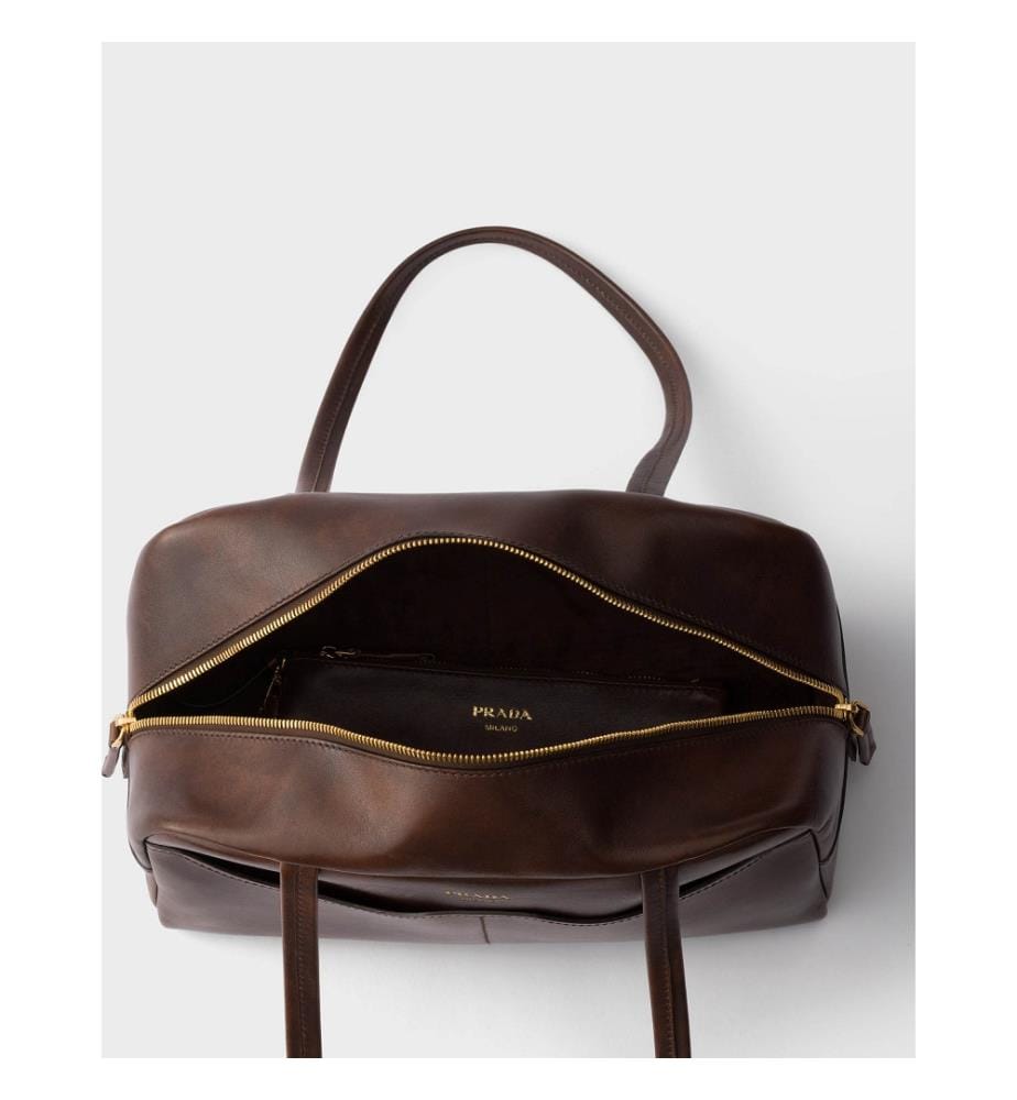 Carry Large Antiqued Leather Top-Handle Bag - Brown