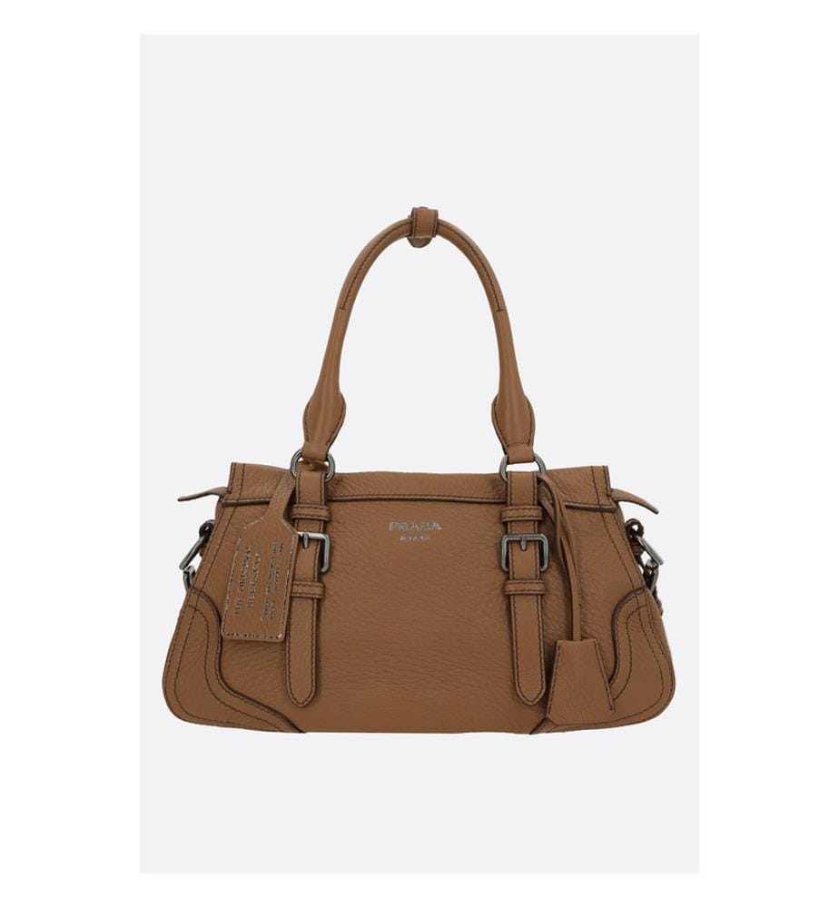 Large hammered leather shopping bag - Brown