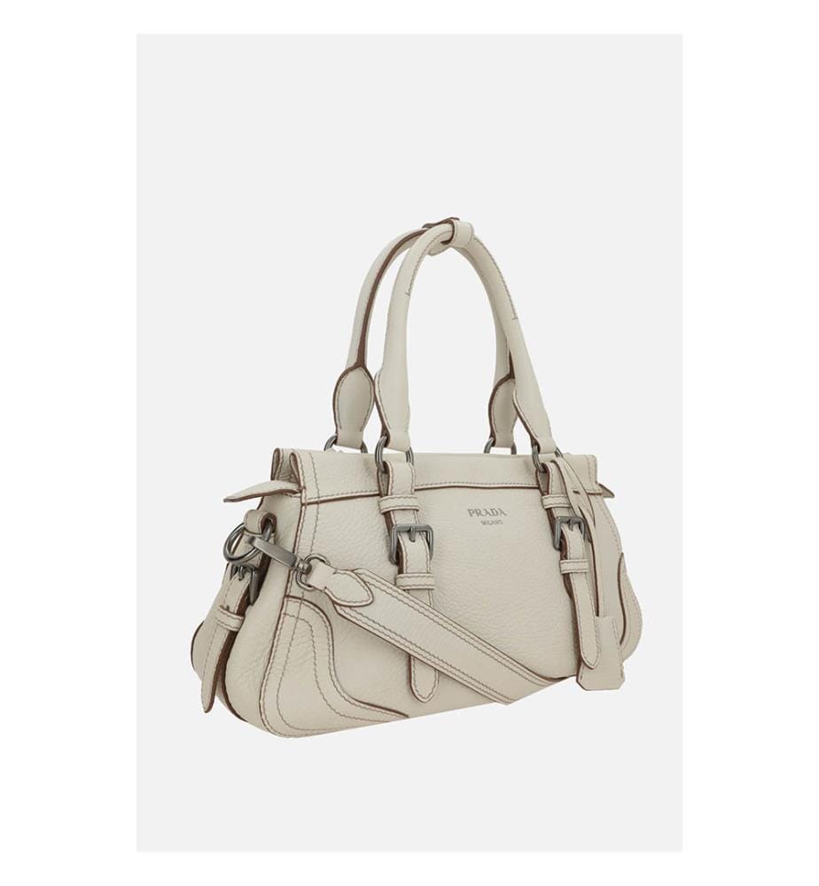 Large hammered leather shopping bag - White
