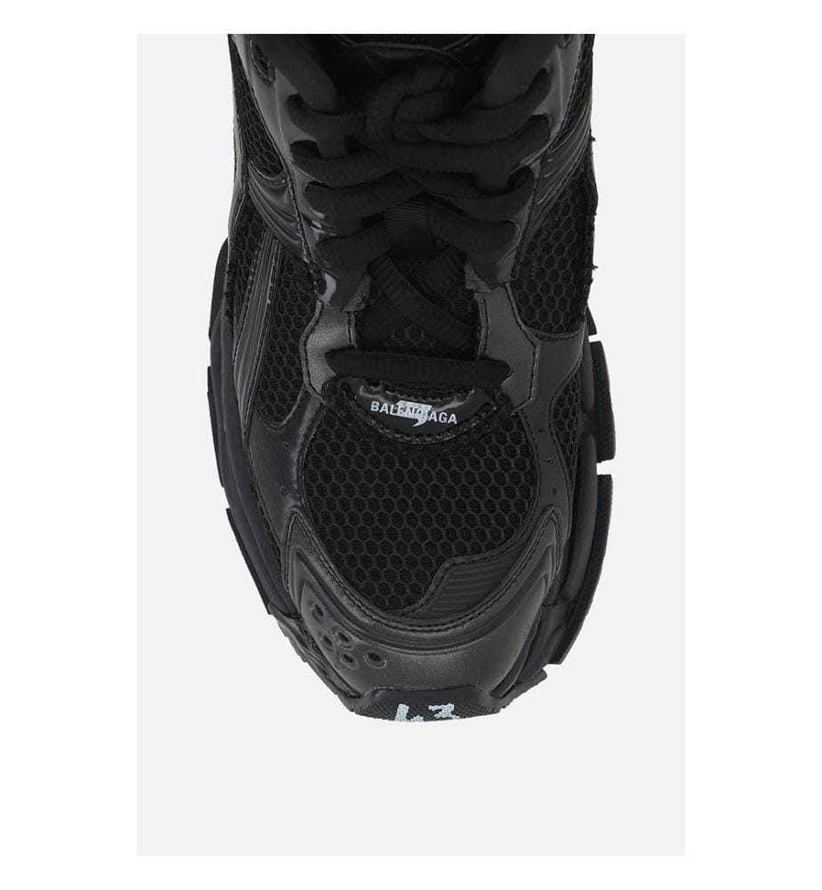 Baskets de course en simili-cuir et maille - Noir