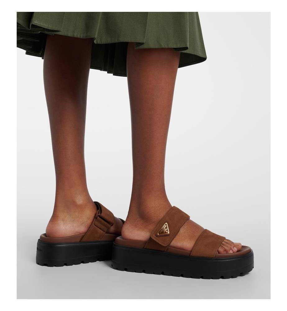 Suede Strappy Sandals - Dark Brown