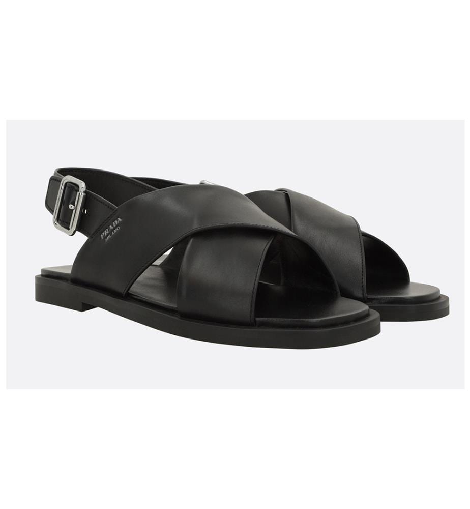 Flat Sandals in Smooth Leather - Black