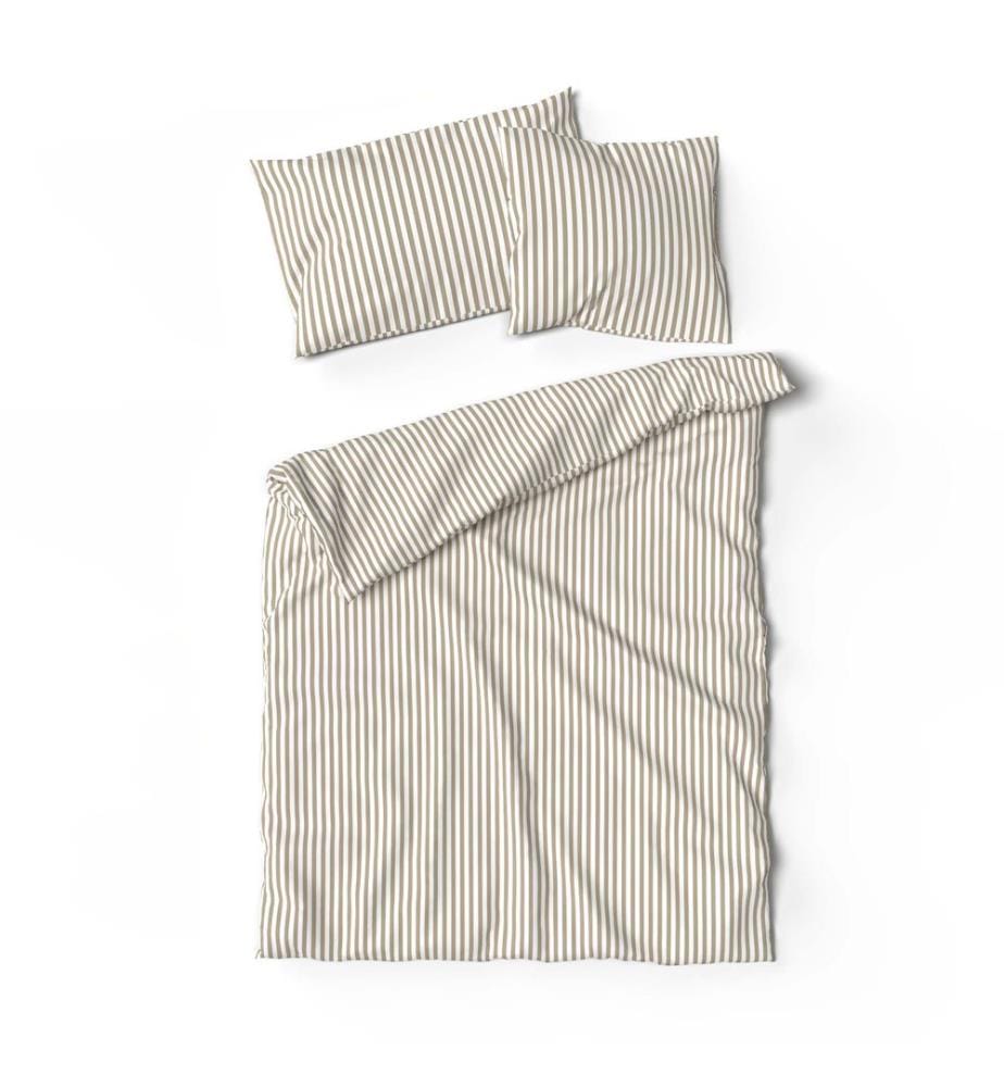 Parure de lit en bambou à rayures gris-beige - 65 x 65 cm