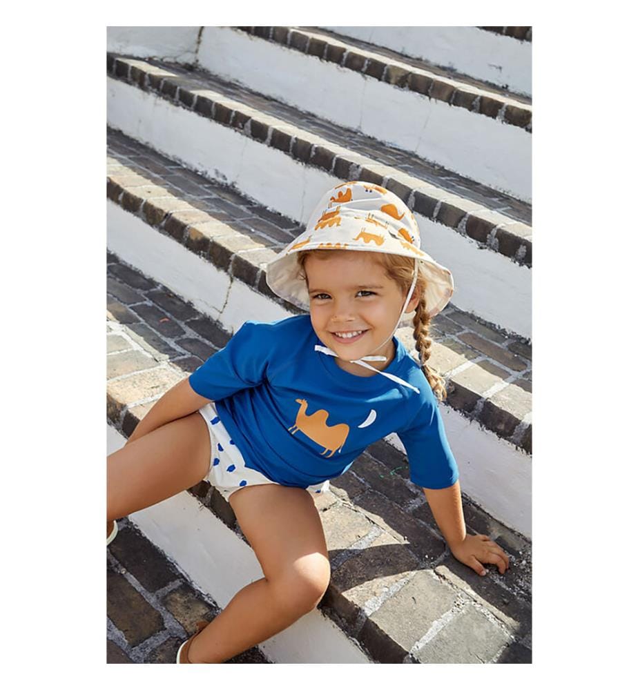 Short Sleeve UV Swimsuit - Camel blue