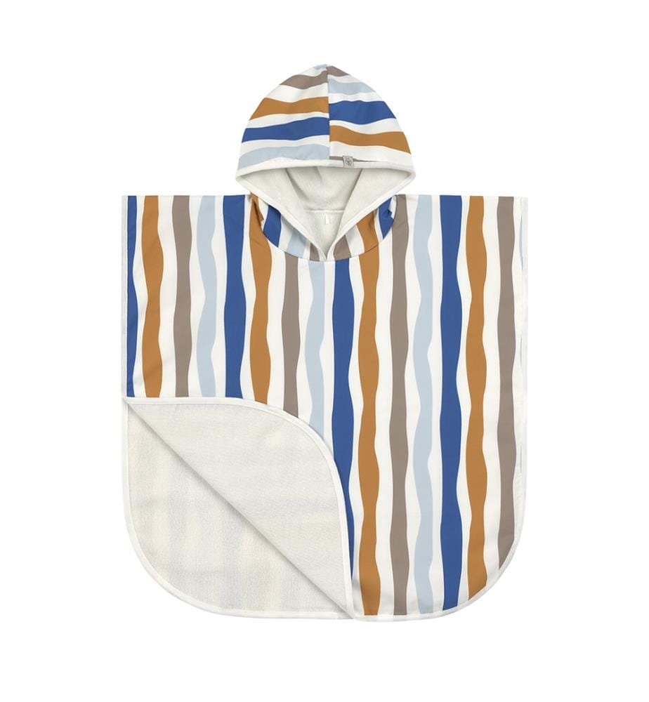 Poncho da bagno Waves - Blu e verde naturale