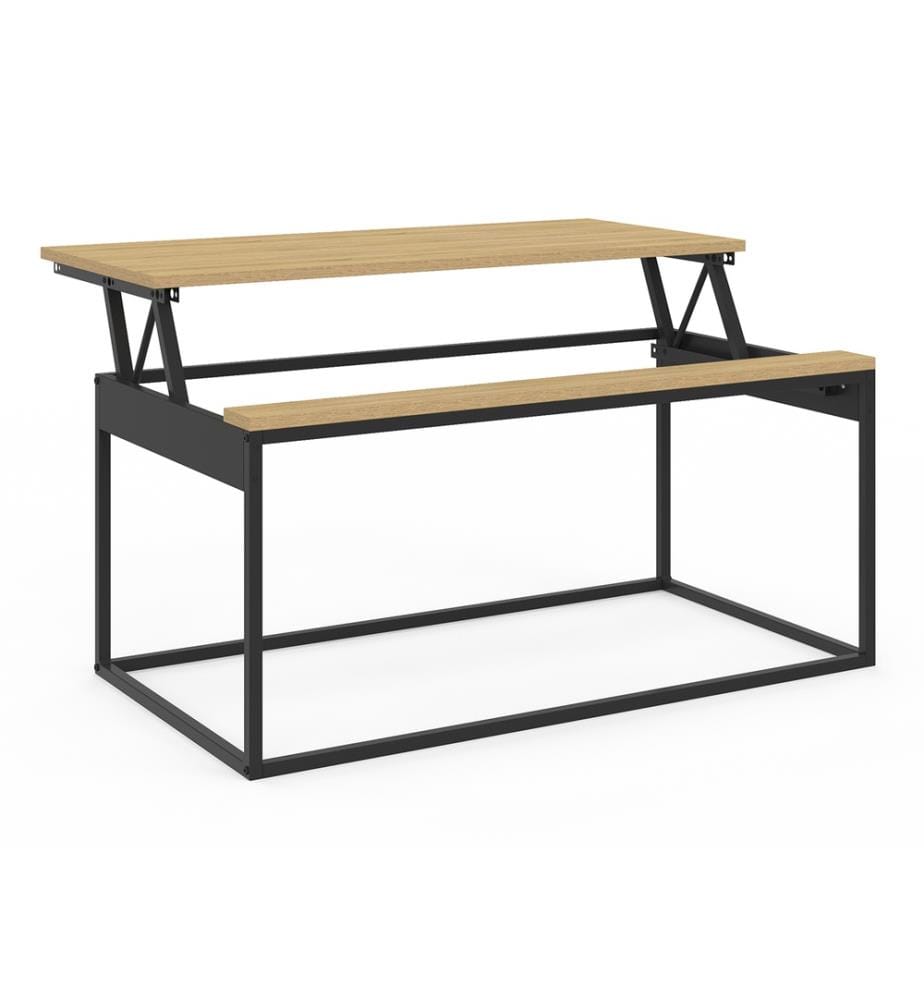 Couchtisch Memphis mit hochklappbarer Holzplatte und schwarzen Beinen B90cm