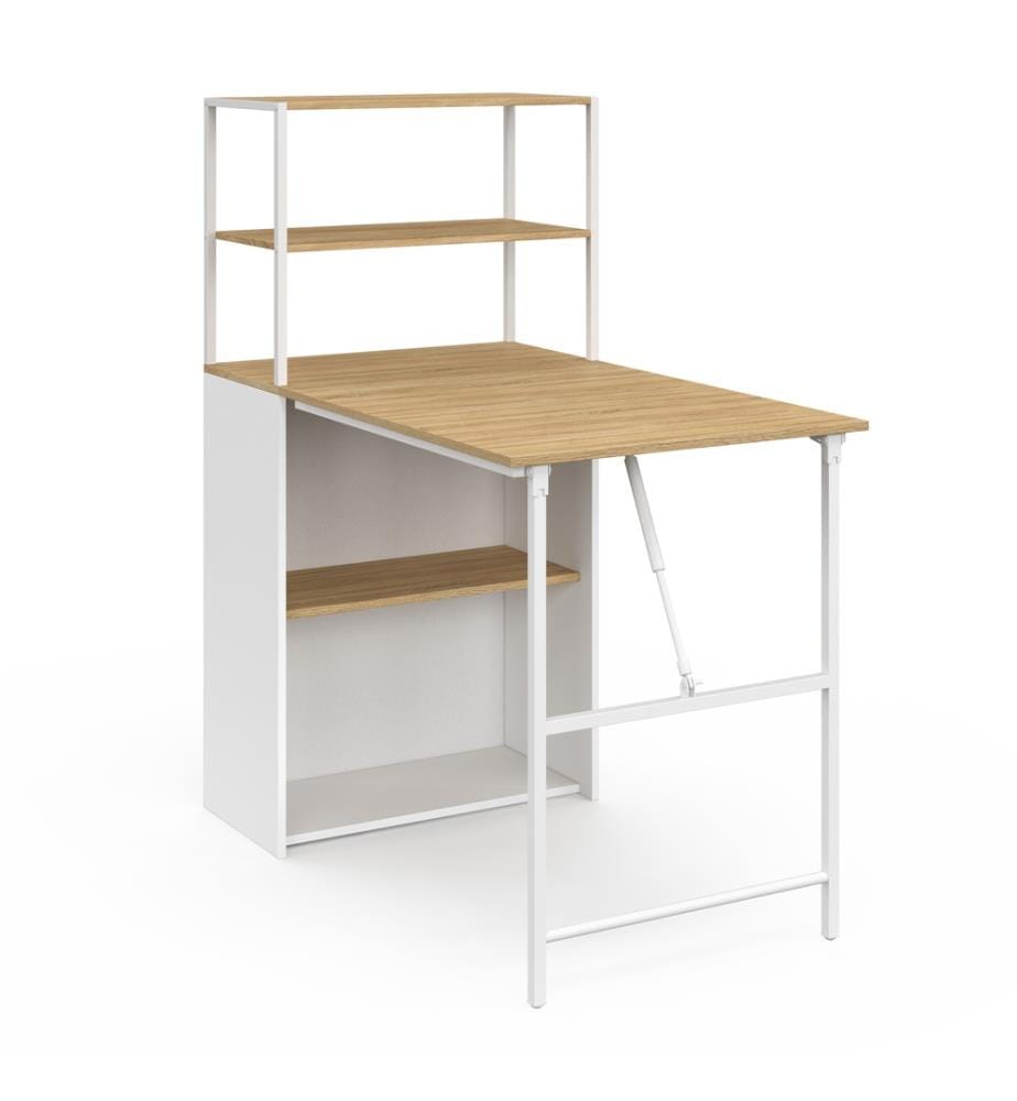 Raya 2-in-1 faltbarer Bibliotheksschreibtisch - Braun und Weiss