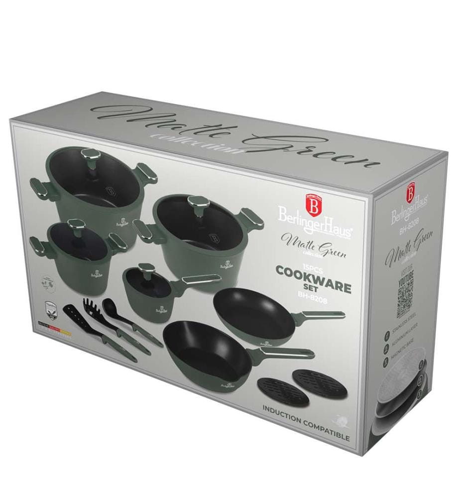15-teiliges Kochgeschirr-Set, Matte Green Collection