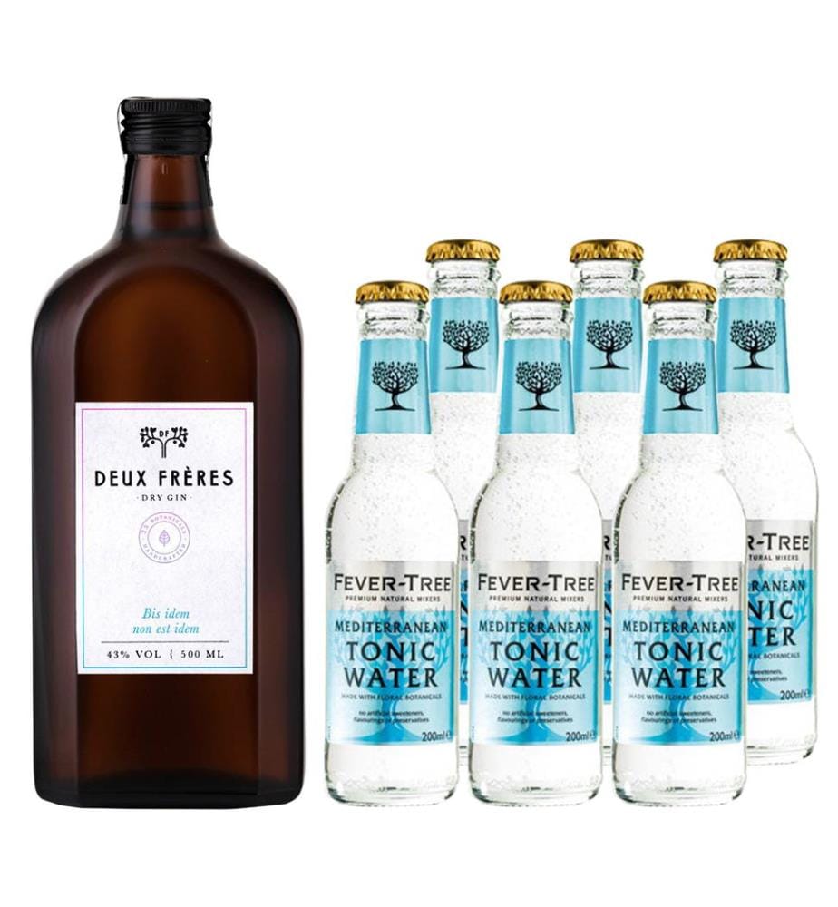 Deux Frères Gin & 6 Fevertree Mediterranean Tonic - 50 cl + 6 x 20 cl
