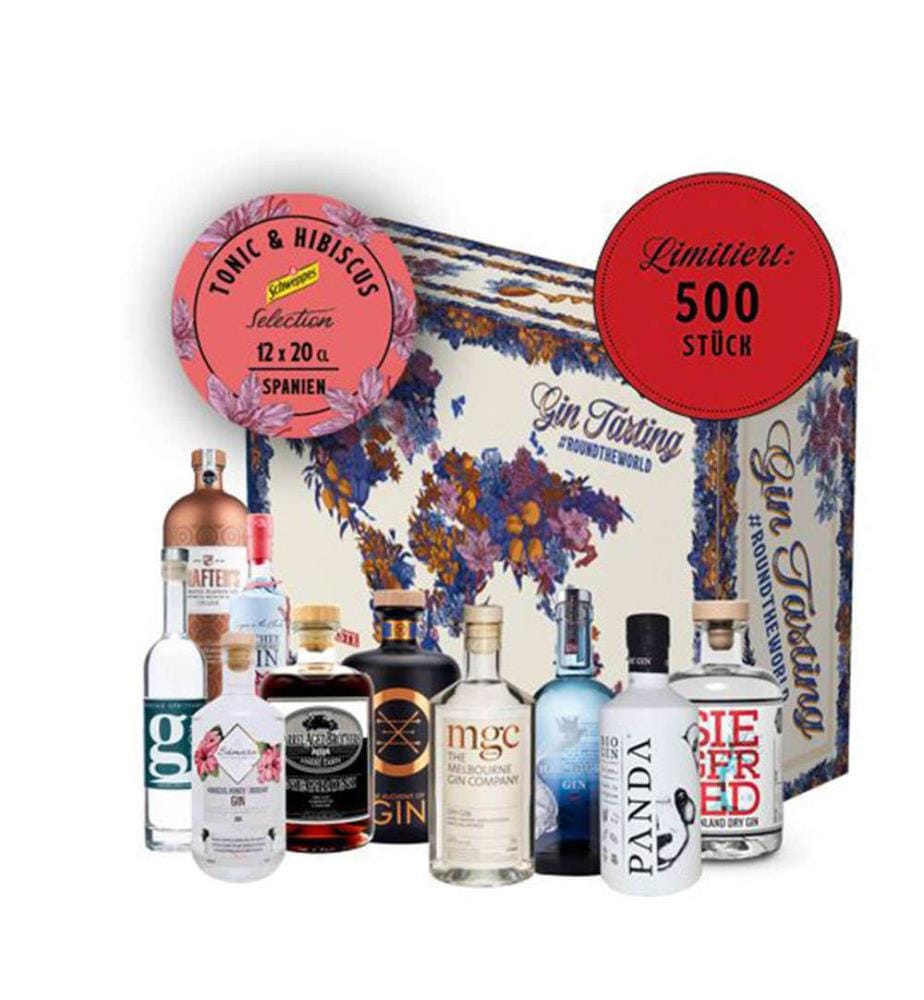 LiquiTaste Gin Tasting Box #Round The World - Hibiscus (12 Tonics) - 1 x 54 cl + 12 x 20 cl