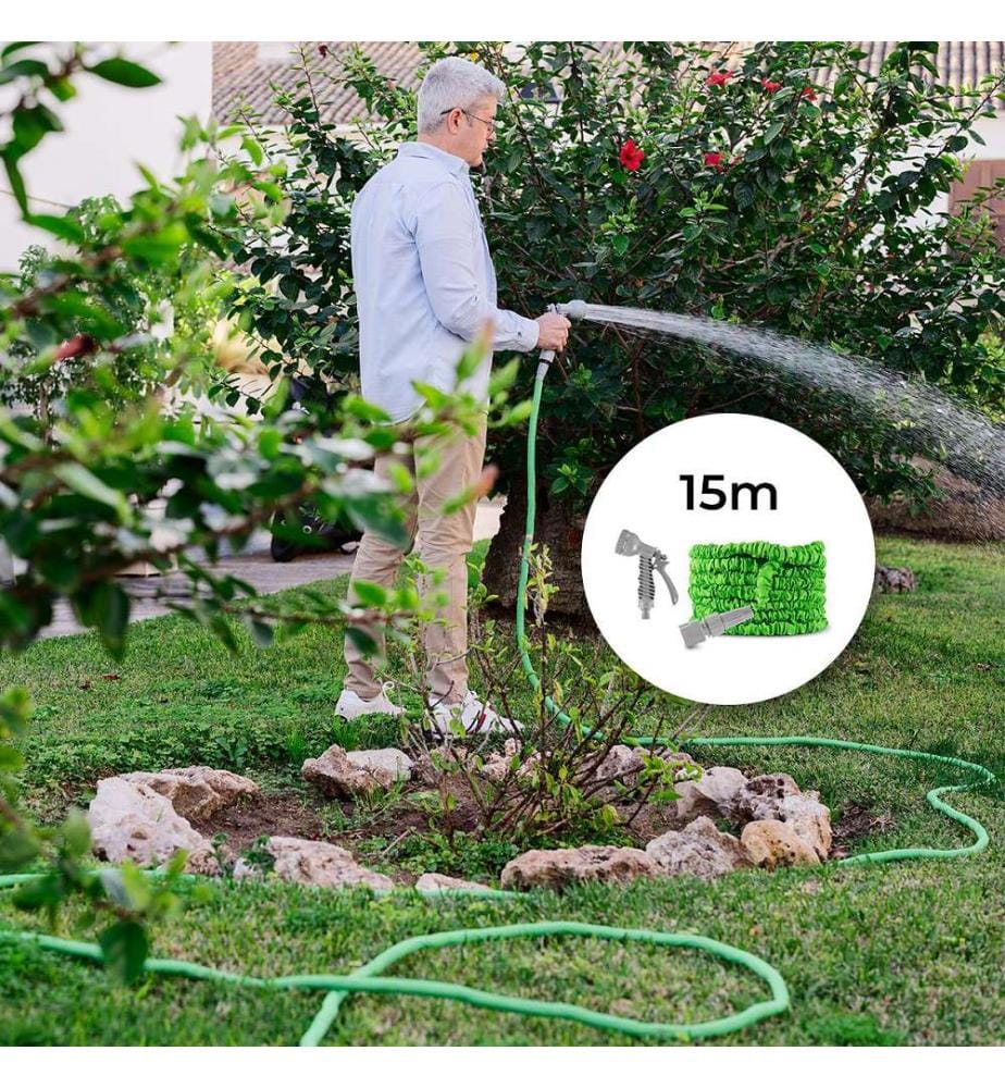 Dehnbarer Gartenschlauch 15 m Hoostend - Grün und Grau