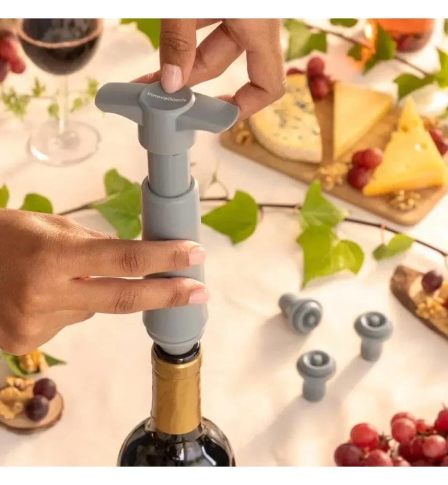 Wein Vakuumpumpe und Weinverschluss Winuum (4 stopfen) - Grau