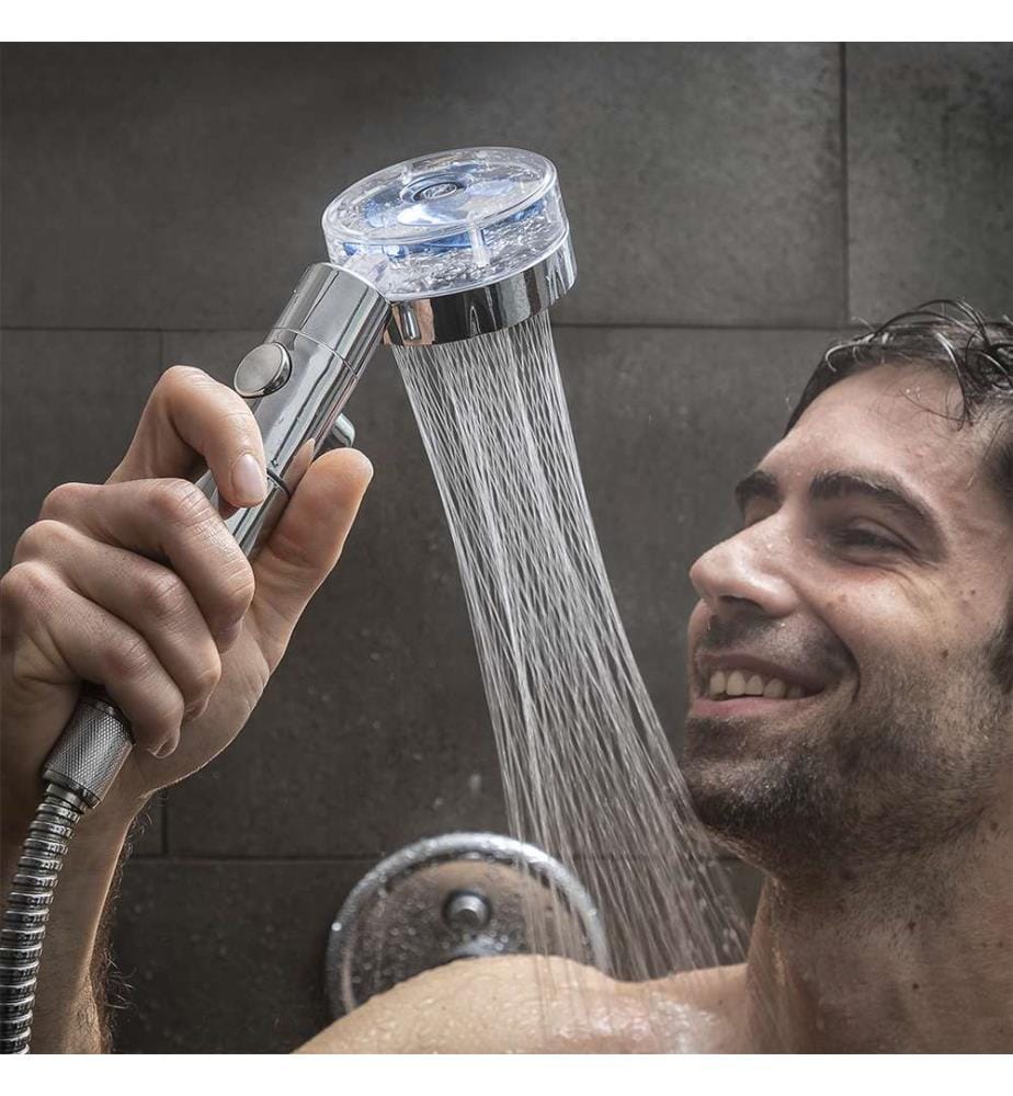 Douche Écologique avec Hélice à Pression et Filtre Purificateur - Argent