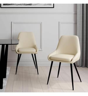 Set aus 2 Stühlen Ornella mit beiger Stoffsitzfläche und Metallbeinen - Beige, Schwarz