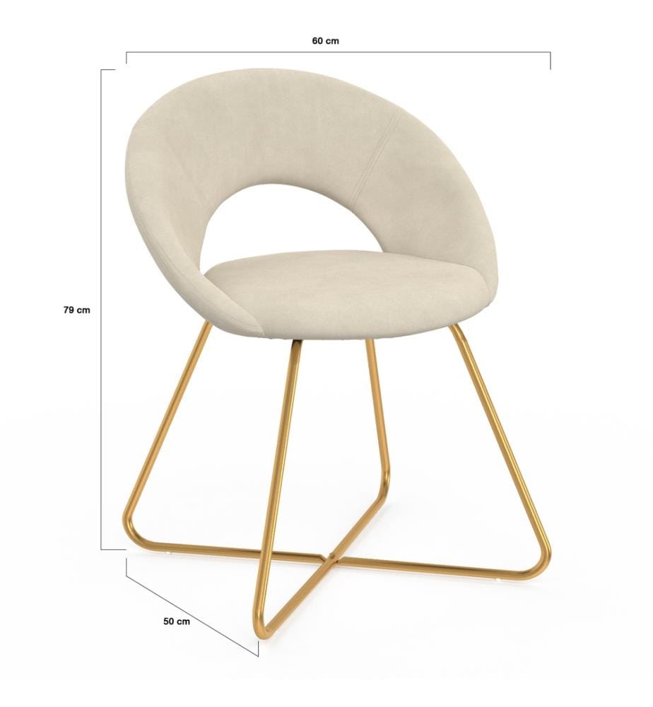 2er-Set Malone Stühle aus Velours - Creme und Gold