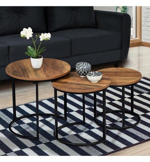 3er-Set Elize Couchtische - Schwarz & Hellbraun