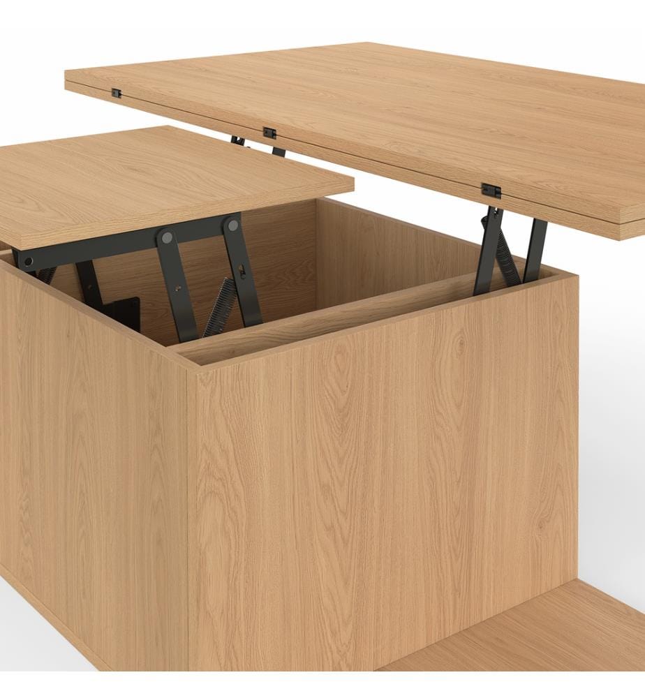 Tania 2-in-1 Couchtisch mit ausklappbarer Tischplatte und 4 Sitzflächen - Braun
