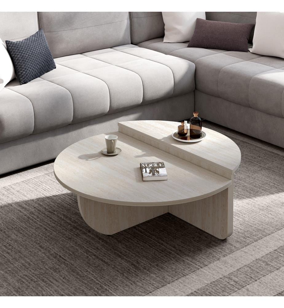Runde asymmetrische Couchtische mit Travertin-Effekt