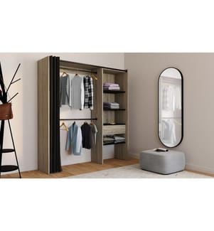 Ausziehbares Ankleidezimmer Mit Säule Und Garderobe Mit Vorhang 120-170x180cm - Holz Und Schwarz