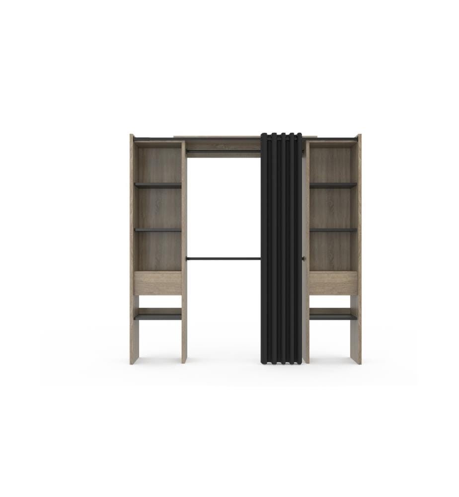 Ausziehbares Ankleidezimmer 120-180 x 180 cm - Holz und Schwarz